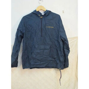 Vintage Windbreaker U.S. Space Camp  Jacket Half Zip Hooded Navy Blue Medium